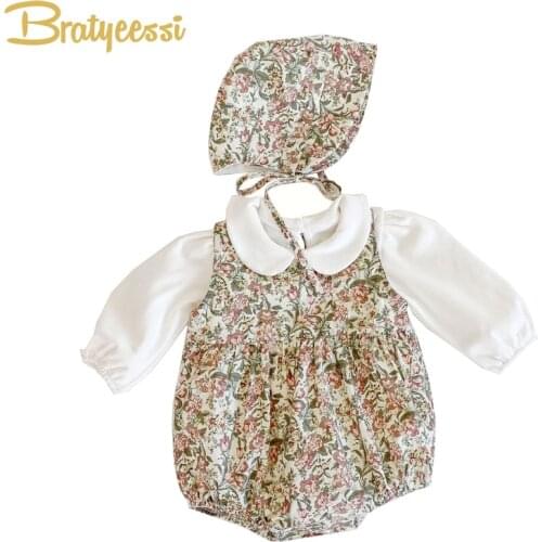 3PCS Baby Girl Romper with Hat Floral Rompers Baby Girl Clothes Toddler Jumpsuit Infant Outfit Set Baby Onesie