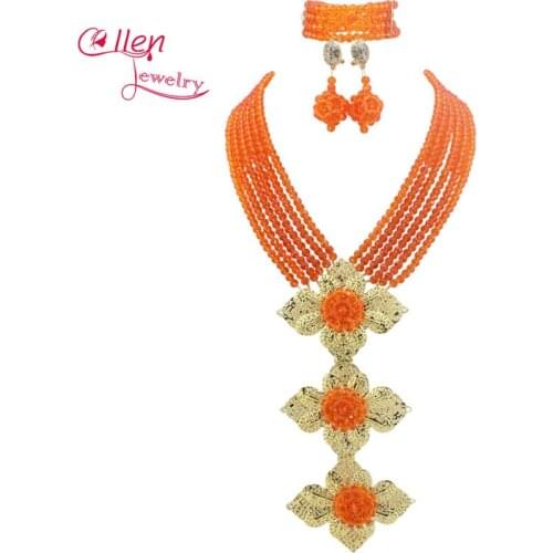 African style Statement necklace jewelry set African Beads Jewelry Set nigerian wedding bridal Crystal Beads Necklace Set E1189