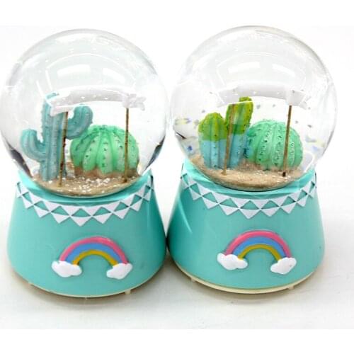 Creative Cactus Snow Globe Crystal Ball Rotating With Light Music Box Christmas Decoration For Home Home Decoration Accssories