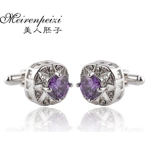 Cool Wedding Gifts For Men Women New Fashion White Purple Crystal Cufflink French Zircon Cuff Links French Shirt Cuff Buttons
