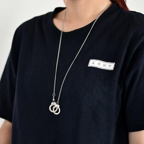 Meetvii Stainless Steel Handcuff Necklace for Men Women Steel Color Simple Chain Hiphop Necklace Rock Jewelry