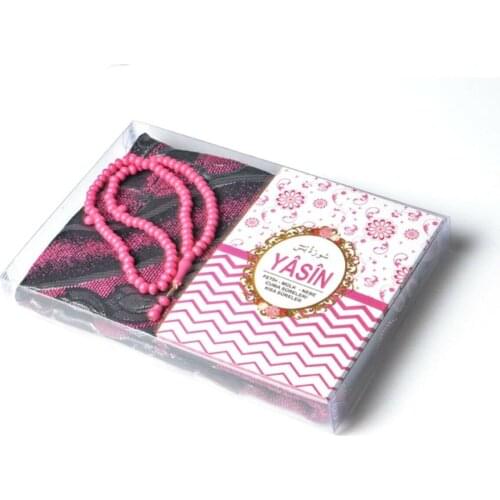 Black Pink Prayer Rug Set 3 Piece Black Pink Muslim Set Arabic Islamic Mevlüt Umrah Gift Sijadat Prayer Rug Yasin i Şerif Rosary