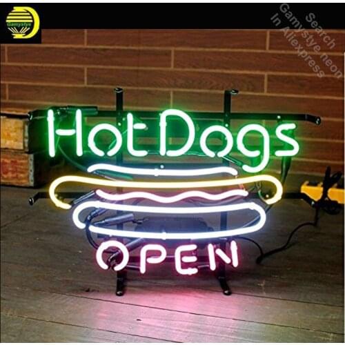Neon Sign for Hot Dogs Open Logo Neon Tube vintage Bright sign handcraft Lamp Store Displays Tube Glass Neon Flashlight sign