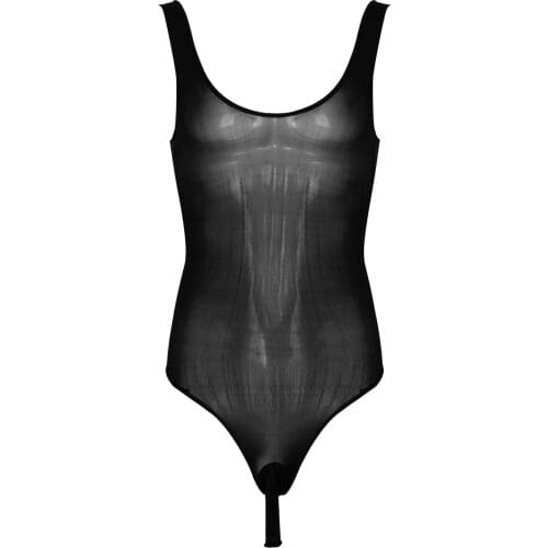 Sissy Lingerie Bodysuit for Sexy Mens Erotic See-Through Sleepwear Scoop Neck Open Bulge Pouch Leotard Underwear Nightwear
