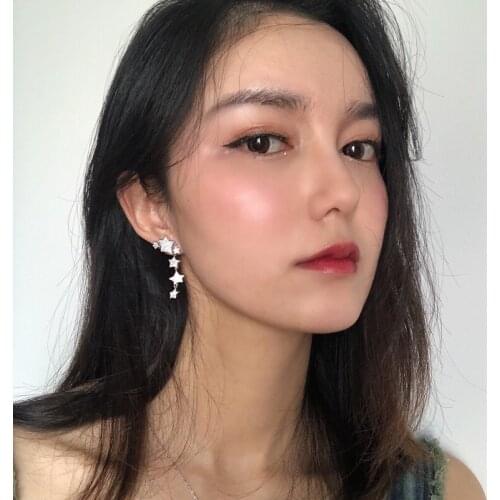 New Creative Stars Drop Earrings S925 Silvery Luxury Long Earrings Full Inlay Shiny Zircon Womens Wedding Party Fashion Jewelry