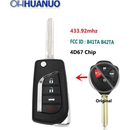 Upgrated Flip Remote key FOB for Toyota Camry Corolla Hilux 4 Buttons 4D67 433.92mhz FCC ID : B41TA B42TA