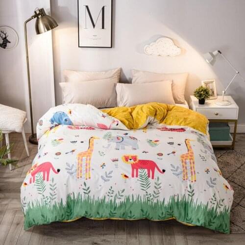 Pure Cotton Single Duvet Cover Size Plain Dyed Bedding For Kids Cartoon Animal Pattern Single Quilt Covers(No Pillowcase)