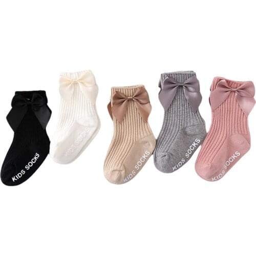 Baby Newborn Solid Ribbed Bow Knot Socks Infant Toddle Girls Boys Autumn Non-Slip Cotton Soft Cute Socks 0-3Y