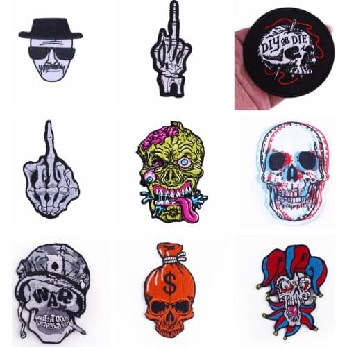 Iron on Patches For Clothes Skull Punk Embroidery Patch Sewing For Jacket Accessories Applique Decor Fusible Sewing DIY Patch