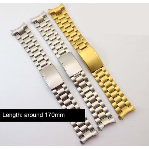 18 20 22mm Stainless Steel Watchband Curved End Strap Fold Buckle Clasp Wrist Belt Bracelet Silver For Seiko Watch Accessories