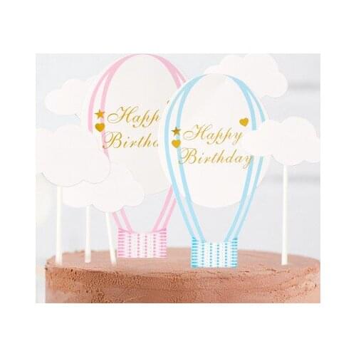 Pink Blue Fire Balloon Clouds Theme Happy Birthday Cake Topper Birthday Party Decorations Kids Boy Favors Cake Decorating
