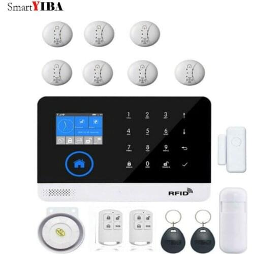 SmartYIBA WIFI GSM Auto Dial RFID Wireless Alarm Security Door Open Motion Sensor Fire Protection SMS APP Control Alarm System