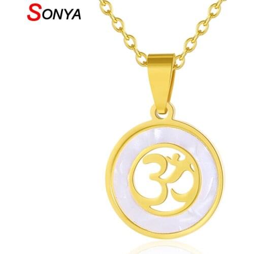 SONYA Classic Hindu Buddhist AUM OM Stainless Steel Shell Pendant Necklace Hinduism Yoga India Outdoor Sport Women Bijoux