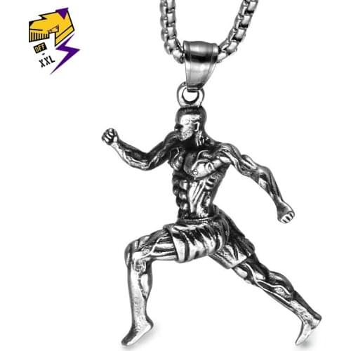 Free Style Muscle Running Man Pendant Necklaces Stainless Steel Silver Chains Street Parkour Necklaces Sporty Jewelry