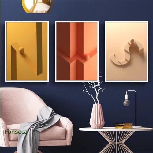 Three-dimensional Alphabet Poster Creative Home Decor Minimalist 3D Geometric Letters Canvas Painting Wall Art Pictures