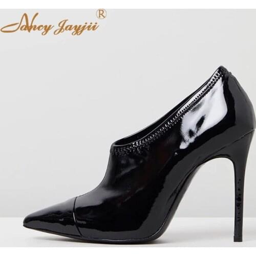 Black Patent Pumps Stilettos Super High heels Ladies Shoes Woman Solid Slip On Pointed Toe Slip-On Sewing Fashion Sexy Size 16