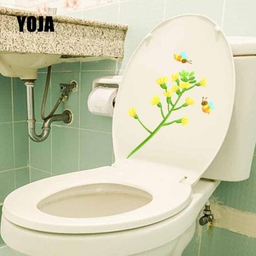 YOJA 14.2X22.8CM Modern Art Home Decor Two Little Bees Picking Flowers Nectar Wall Sticker Toilet Seat Decal T5-0862