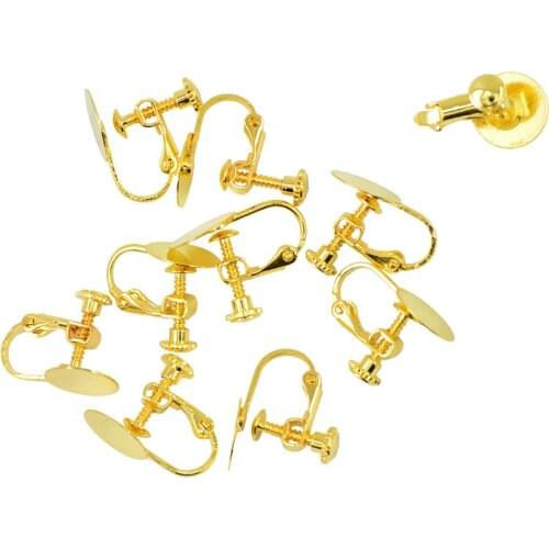 10 Piece Non Piercing Clip On Screw Back Findings 10mm Glue On Pad Blank Bezel DIY Brass Earring Craft