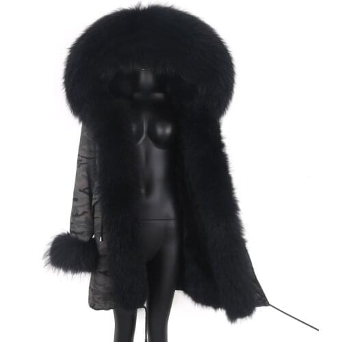 2021 Autumn Winter Jacket Real Raccoon Fur Coat Natural Fox Fur Hood Thick Warm Womens Long New Parka Detachable Street Style