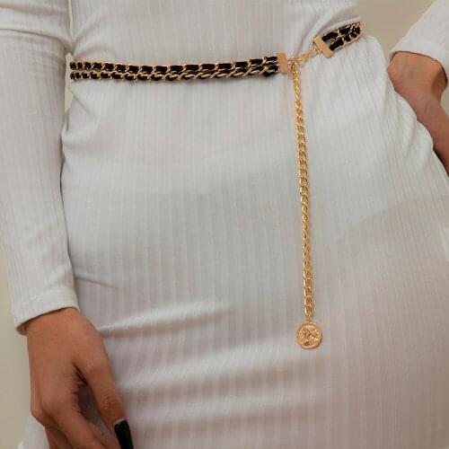 New Neo Gothic Carved Coin Statue Pendant Long Waist Chain for Women 2021 Fashion Trendy Double Layer Flannel Waist Chain Party