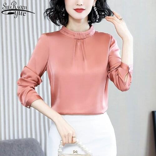 Womans Shirts Korean Clothes Women Silk Shirt Long Sleeve Spring New Satin Top Commute Plus Size Women Ropa De Mujer 13045