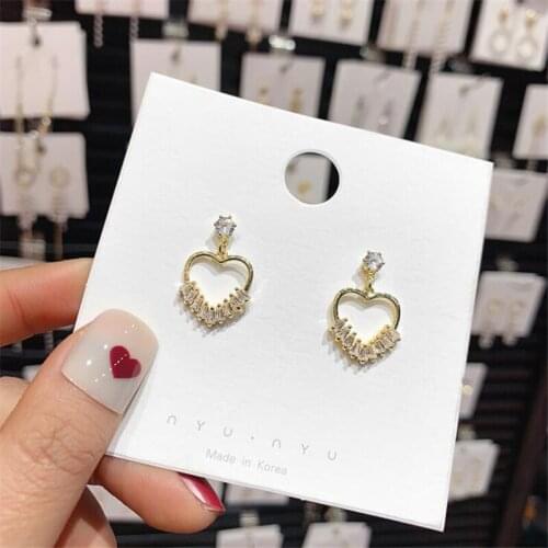 2020 New Simple Metal Crystal Heart Stud Earrings For Women Gold Color Personality Crystal Earrings Piercings Fashion Jewelry