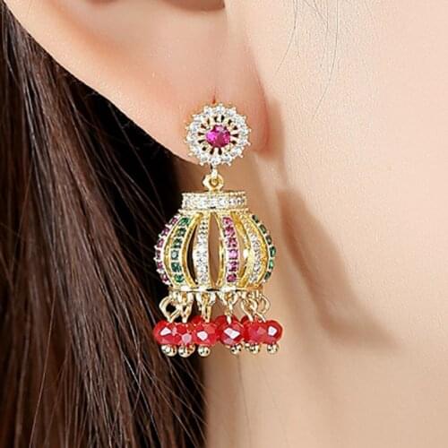 Zlxgirl bridal jewelry Colorful AAA Mirco Paved zircon Women Earrings fashion Indian And Dubai gold stud copper pearl earrings