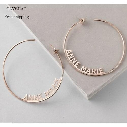 70 MM Big Earrings For Women Personalized Name Custom Jewelry Stainless Steel Gold &Rose Gold Earings Mothers Day Gift