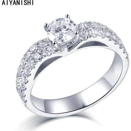 AIYANISHI S925 Silver Ring Wedding Rings For Women Charms Round Bijoux Created Sapphire Bridal Engagement Jewelry Drop Shipping