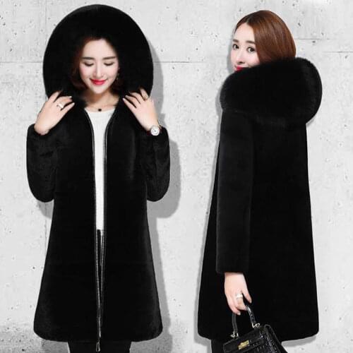 Winter Faux Fur Jacket Black Hooded Parkas Coat Thicken Ladies Warm Long Overcoat Plus Size 5XL Windproof Snow Outerwear Female
