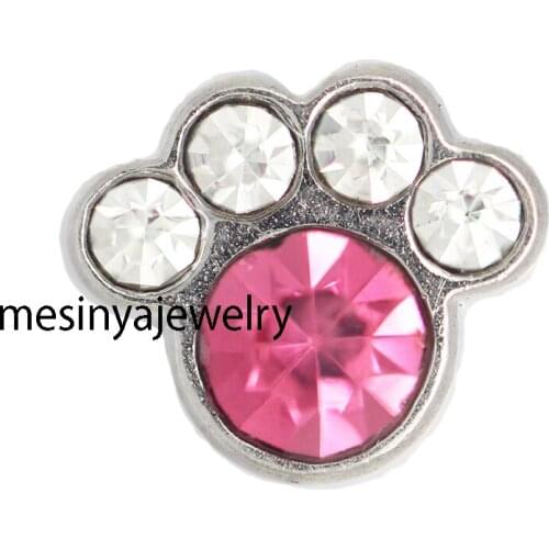 10pcs New Arrival Pink Crystal Dog Paw Custom Floating Charms For Glass Locket
