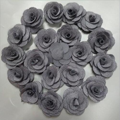 200Pcs/Lot Gray Rose Handmade 3.5CM Fabric Rose Cotton Cloth Flower Hand DIY Wedding Bouquet Flower Material Hair Accessories