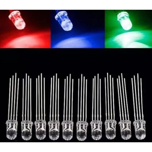25/50/100pcs 5mm RGB LED Common Cathode Tri-Color Emitting Diodes