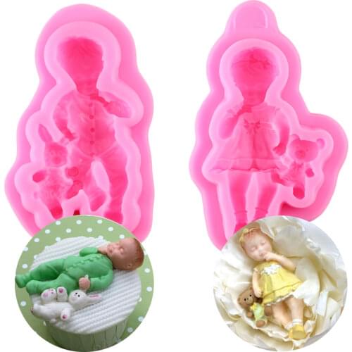 3D Baby Boy Girl Silicone Molds Cupcake Topper Fondant Mold DIY Party Cake Decorating Tools Candy Clay Chocolate Gumpaste Moulds