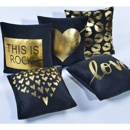 45*45 CM Bronzing Cushion Cover Gold Printed Black Pillow Cover Decorative Pillow Case Sofa Golden Pillowcases Home Decoration