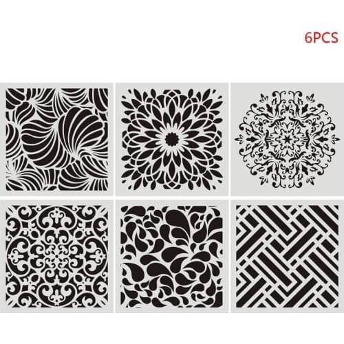 6pcs/set Mandala Drawing Template Wall Stencil Painting Embossing for Wood Floor K3KB