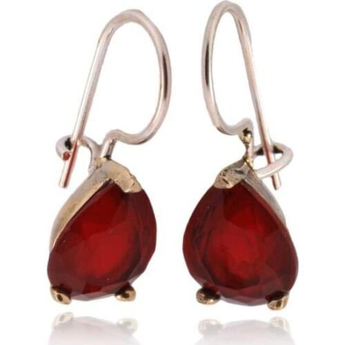 925 Sterling Earrings with Red Zircon Stone