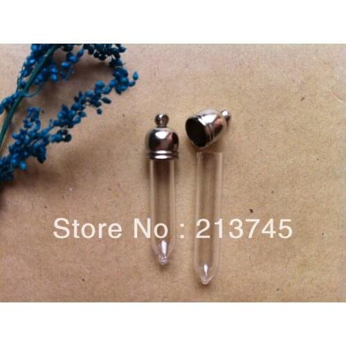 Free Shipping!!! 300pcs/lot Straight Pipe Tube Glass Vial Pendant 5mm (Metal Cap /Mini/Charm/ Rice/ Bottl/Vals)