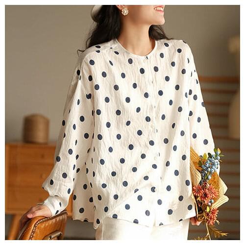 Blouse Women Shirt Womens 2021 Summer Polka Dot Shirt Long Sleeve Loose Top Blusas Mujer De Moda