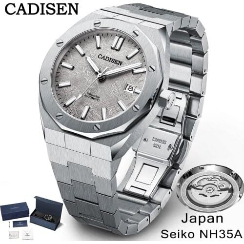 New CADISEN Brand Meteorite Dial Clock men NH35A Waterproof Stainless Steel Wristwatch Sapphire Mechanical Automatic Mens watch