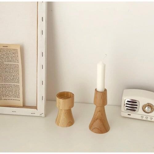 Wood Candle Holder Centerpieces Ornament Korean Style Vintage Candlestick Stand Support Party Christmas Holiday Home Decoration