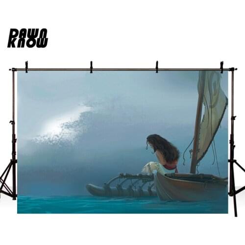 DAWNKNOW Cartoon Moana Sea Photography Background Backdrop Photocall Tapestry Baby Birthday Party Photo Studio Poster Custom