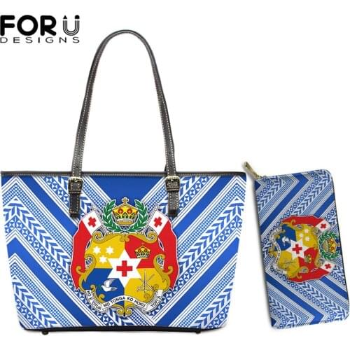 FORUDESIGNS Luxury Brand Pu Womens Shoulder Bag And Purse Set Mate Ma'a Tonga Polynesian Print Ladies Party Bags Bolsa Feminina