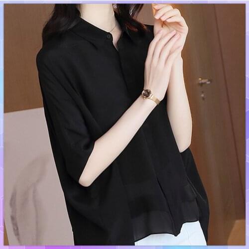 Oversized Chiffon T-shirt Women Tops Short Sleeve Work Wear Shirts Ladies Elegant Casual Mulberry Silk Cotton Linen Tshirt Femme