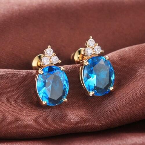 Huitan White/Red/Blue/Purple Big Oval Zircon Women Stud Earrings for Party Graceful Girl Birthday Gift Fashion Earrings Jewelry