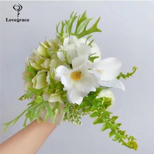 Green White Artificial Rose Hydrangea Galsang Flower Wedding Bouquet Silk Flower Home Decoration Wedding Party Table Decor Flore