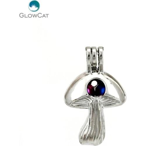 K676 5pcs/lot Mushroom Pearl Beads Cage Pendant Locket Fairytale Party Essential Oil Diffuser DIY