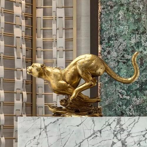 Chinese Golden Lucky Leopard Resin Accessories Home Livingroom Desktop Furnishing Crafts Hotel Lobby Store Sculpture Decoration