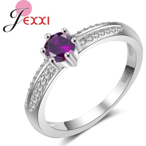 Popular 925 Sterling Silver Rings For Women 6 Claw Crystal Wedding Party Cubic Zirconia Female Girl Engagement Accessory