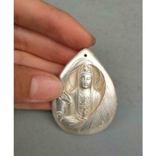 Collection Tibetan silver hand carved Guanyin bodhisattva Buddha amulet pendant